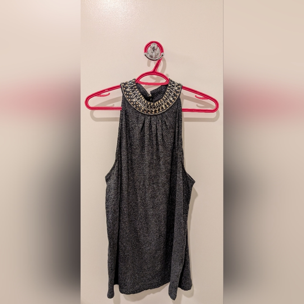Anthropologie Vanessa Virginia Embellished Gray Sleeveless Top